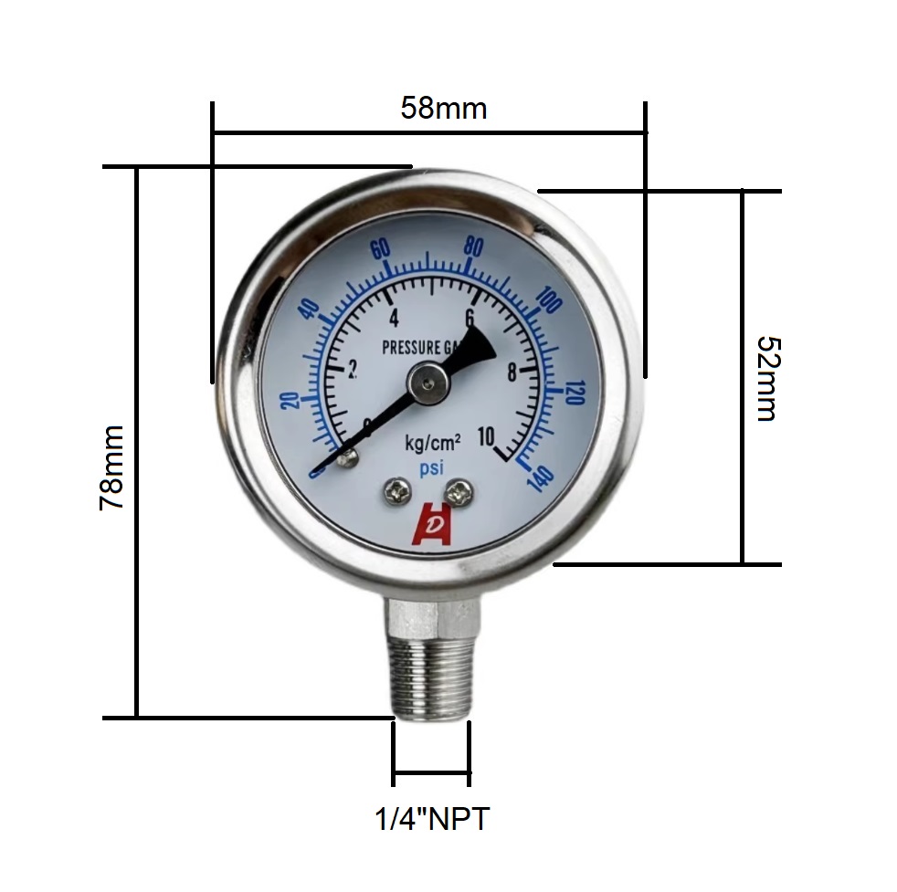 картинка Манометр с маслом PSM-2 (P-tyr) 52mm x 1/4"